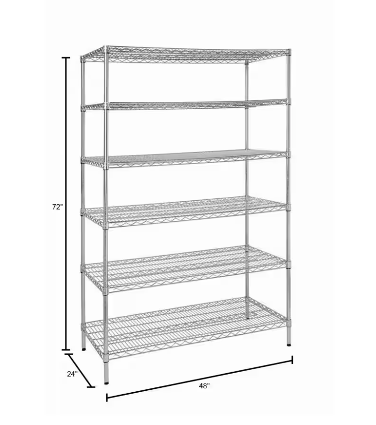 Heavy Duty 6-Tier Commercial Grade Steel Wire Shelving Unit in Chrome (48 in. W x 72 in. H x 24 in. D.
